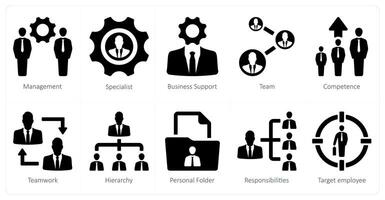 un conjunto de 10 humano recursos íconos como gestión, especialista, negocio apoyo vector