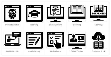A set of 10 online education icons as online eudcation, e learning, online diploma vector