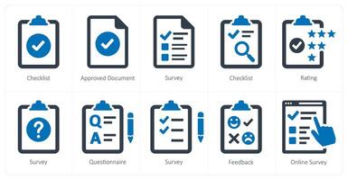 un conjunto de 10 encuesta y calificaciones íconos como Lista de Verificación, aprobado documento, encuesta vector