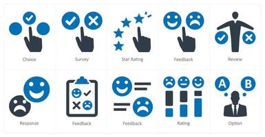 A set of 10 survey and ratings icons as choice, survey, star rating vector