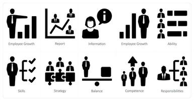 un conjunto de 10 humano recursos íconos como empleado crecimiento, informe, información vector