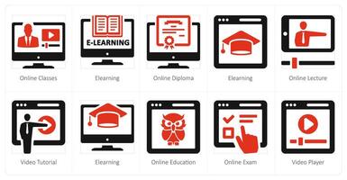 A set of 10 online education icons as online classes, e learning, online diploma vector