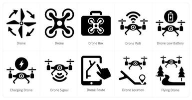 A set of 10 Drone icons as drone, drone box, drone wifi vector