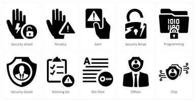 A set of 10 gdpr icons as security shield, penality, alert vector