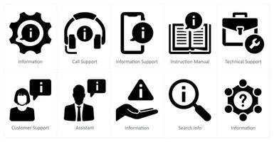 A set of 10 Customer Support icons as information, call support, information support vector