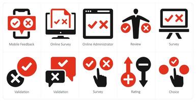 A set of 10 survey and rating icons as mobile feedback, online survey, online administrator vector