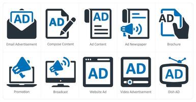 A set of 10 ads and marketing icons as email advertisement, compose content vector