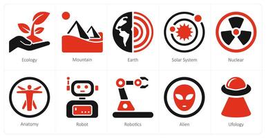 A set of 10 science and experiment and Experiment icons as ecology, mountain, earth vector