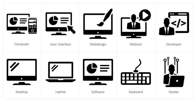 un conjunto de 10 Internet computadora íconos como computadora, usuario interfaz, web diseño vector