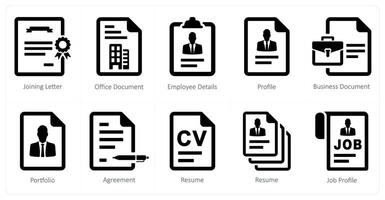 un conjunto de 10 humano recursos íconos como unión carta, oficina documento, empleado detalles vector