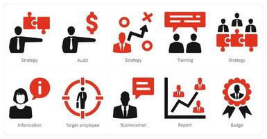 un conjunto de 10 humano recurso íconos como estrategia, auditoría, estrategia vector