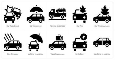 A set of 10 Insurance icons as car accidental, car insurance, towing insurance vector