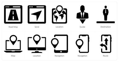 A set of 10 Navigation icons as road map, send, location vector