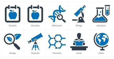 A set of 10 School and Education icons as schedule, education, dna search vector
