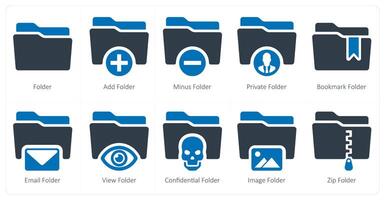 A set of 10 Folder icons as folder, add folder, minus folder vector