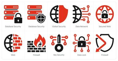 un conjunto de 10 seguridad íconos como base de datos seguridad, global seguridad, datos red vector