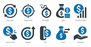 A set of 10 finance icons as cash flow, target profit, mortgage vector