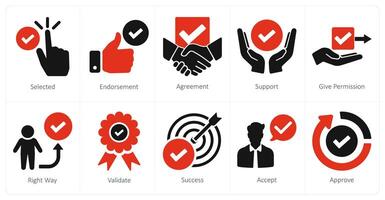 A set of 10 checkmark icons as selected, endorsement, agreement vector