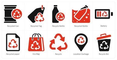 A set of 10 Ecology icons as recycled can, recycled tag, recycle bottle vector