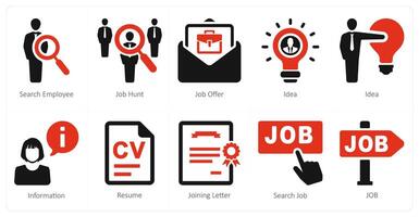 A set of 10 human resource icons as search employee, job hunt, job offer vector