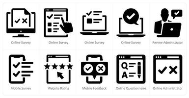 un conjunto de 10 encuesta y calificaciones íconos como en línea encuesta, revisión administrador, móvil encuesta vector