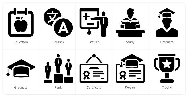 A set of 10 School and Education icons as education, courses, lecture