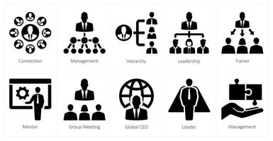 A set of 10 Leadership icons as connection, management, hierarchy vector