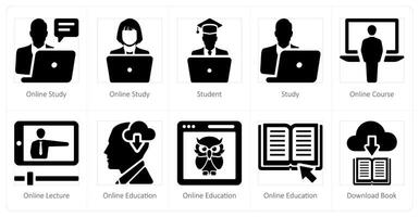 un conjunto de 10 en línea educación íconos como en línea estudiar, alumno, estudiar, en línea curso vector