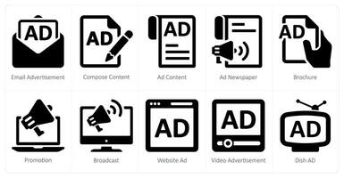 A set of 10 ads and marketing icons as email advertisement, compose content vector