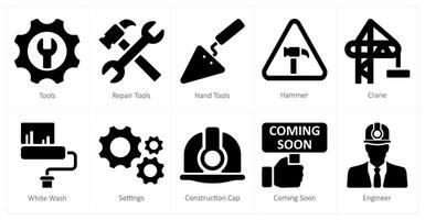 A set of 10 Under Construction icons as tools, repair tools, hand tools vector