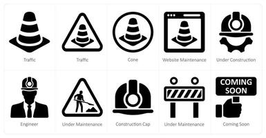 un conjunto de 10 debajo construcción íconos como tráfico, cono, sitio web mantenimiento vector