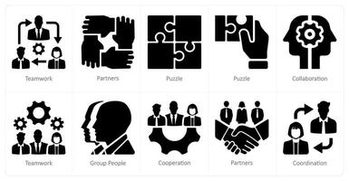 A set of 10 Teamwork icons as teamwork, partners, puzzle vector