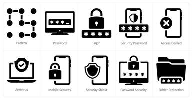 un conjunto de 10 seguridad íconos como patrón, contraseña, iniciar sesión vector