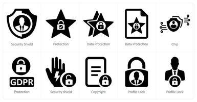 A set of 10 gdpr icons as security shield, protection, data protection vector