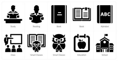 A set of 10 School and Education icons as study, reading, book vector