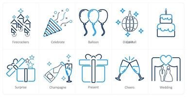 A set of 10 celebrate icons as firecrackers, celebrate, balloon vector