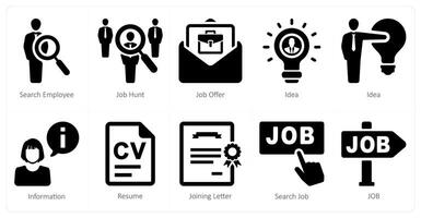 A set of 10 Human Resources icons as search employee, job hunt, job offer vector