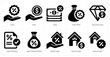 un conjunto de 10 préstamo y deuda íconos como préstamo, préstamo tasa, asegurado préstamo vector