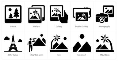 A set of 10 Travel and vacation icons as photo, gallery, mobile gallery, photography vector