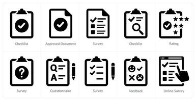 un conjunto de 10 encuesta y calificaciones íconos como Lista de Verificación, aprobado documento, encuesta vector