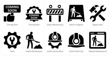 A set of 10 Under Construction icons as coming soon, under maintenance, work in progress vector