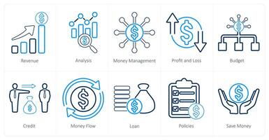 A set of 10 accounting icons as revenue, analysis, money management vector