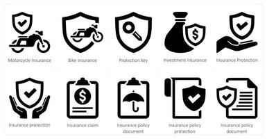 A set of 10 Insurance icons as motorcycle insurance, bike insurance, protection key vector
