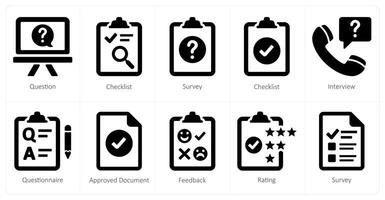 A set of 10 survey and ratings icons as question, checklist, survey vector