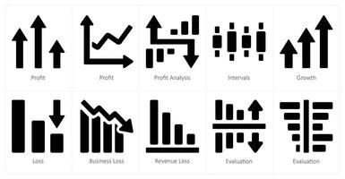 A set of 10 Diagrams and Reports icons as profit, profit analysis, intervals vector