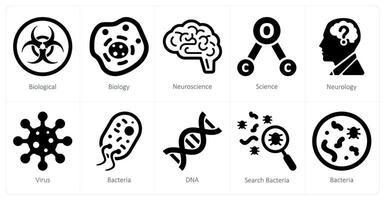 un conjunto de 10 Ciencias y experimentar íconos como cerebro, neurociencia, átomo vector