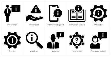 un conjunto de 10 cliente apoyo íconos como información, información apoyo, instrucción manual vector