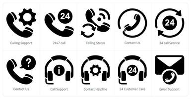 A set of 10 Customer Support icons as calling support, 24x7 call, calling status vector