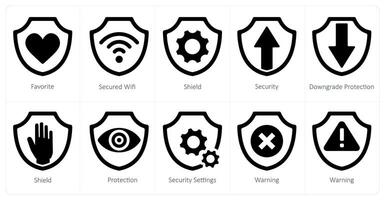 A set of 10 Security icons as favorite, secured wifi, shield, security vector