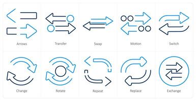 A set of 10 arrows icons as arrows, transfer, swap vector